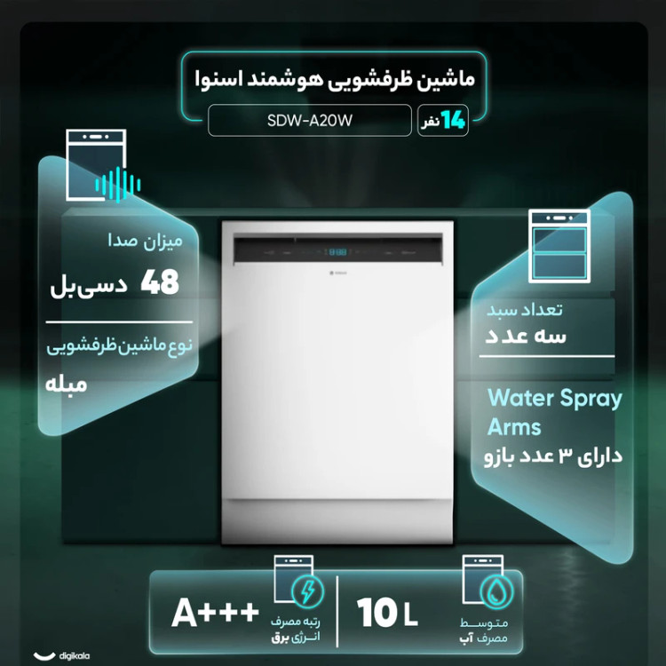 ماشین ظرفشویی هوشمند 14 نفره اسنوا مدل SDW-A20W