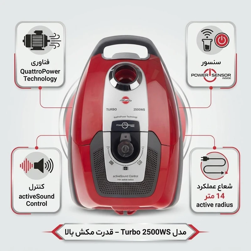 جاروبرقی 2500 وات پارس خزر مدل Turbo 2500WS