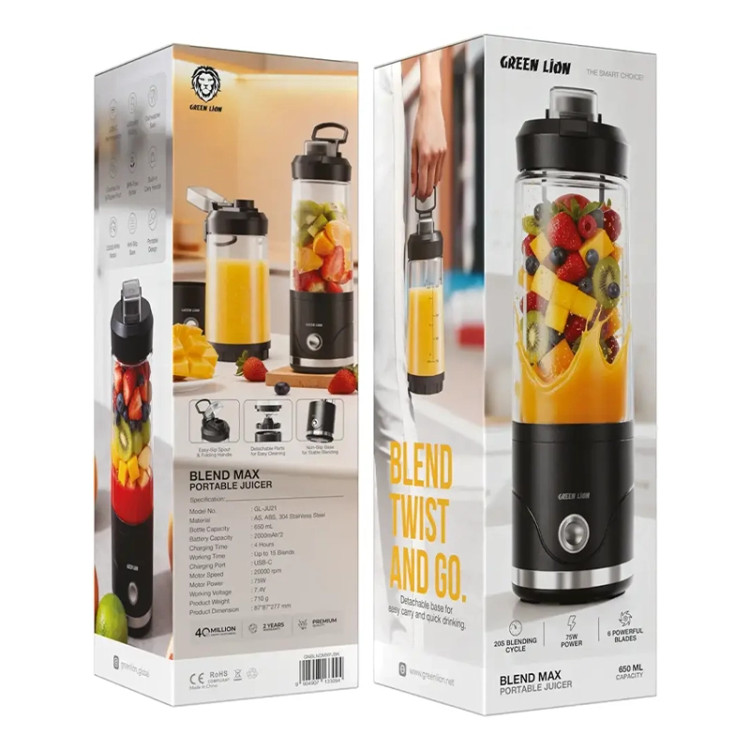 شیکر و آبمیوه گیری شارژی قابل حمل 650 میلی لیتر گرین لاین GNBLNDMXPJWH